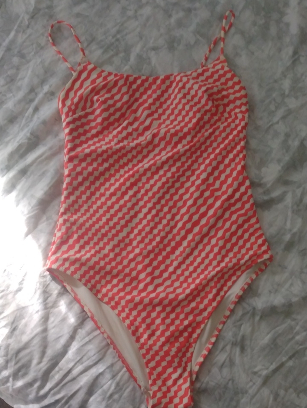 Women's Chevron One-Piece Swimsuit in Orange and Cream
